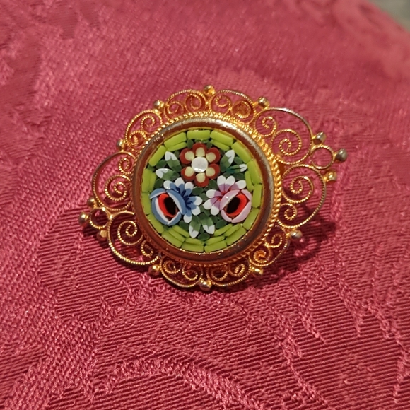 Vintage Mosaic Gold Pin (Italy) - Picture 1 of 2